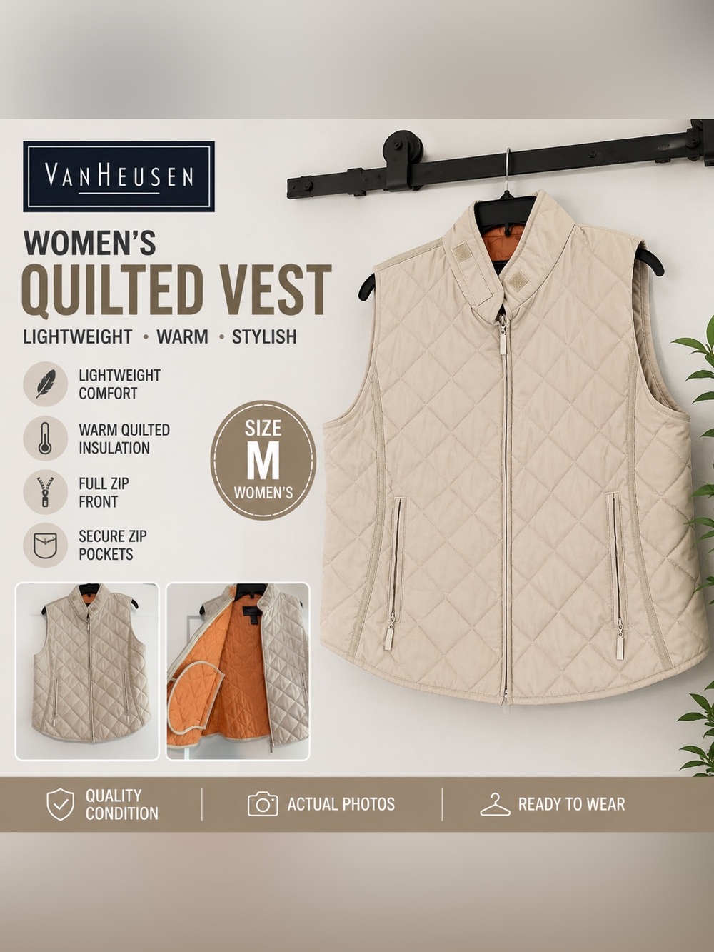 Van Heusen Quilted Vest in Beige